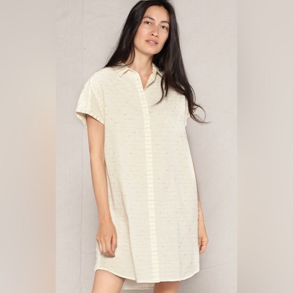 NEW Outerknown Natural Bee Organic Cotton Shirt Dress Small Relaxed